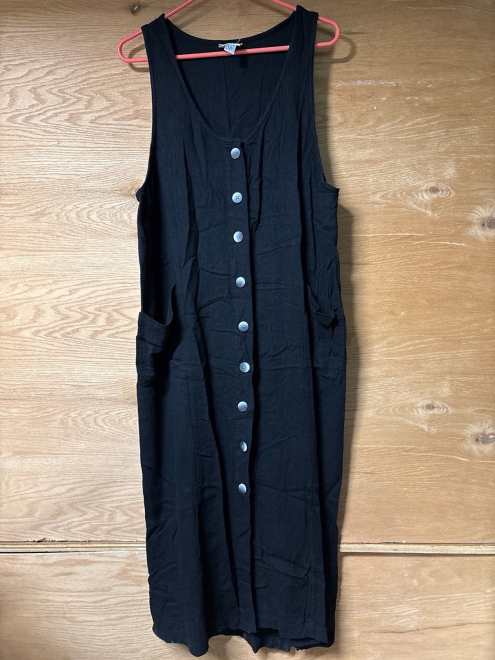 Vintage Black Button-Front Sleeveless Maxi Dress